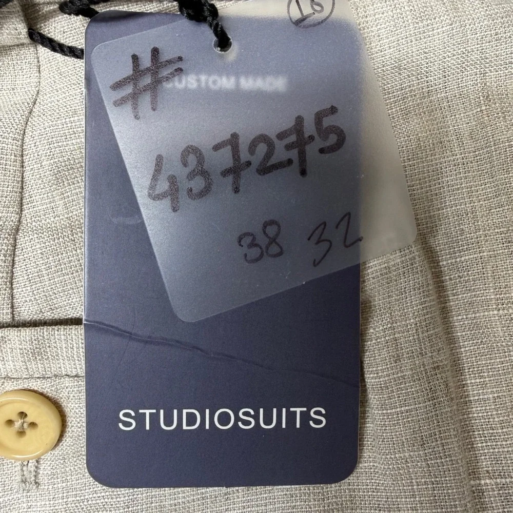 StudioSuits Dress Pants Mens 38 Beige Bespoke Linen Blend Trousers Hand Crafted